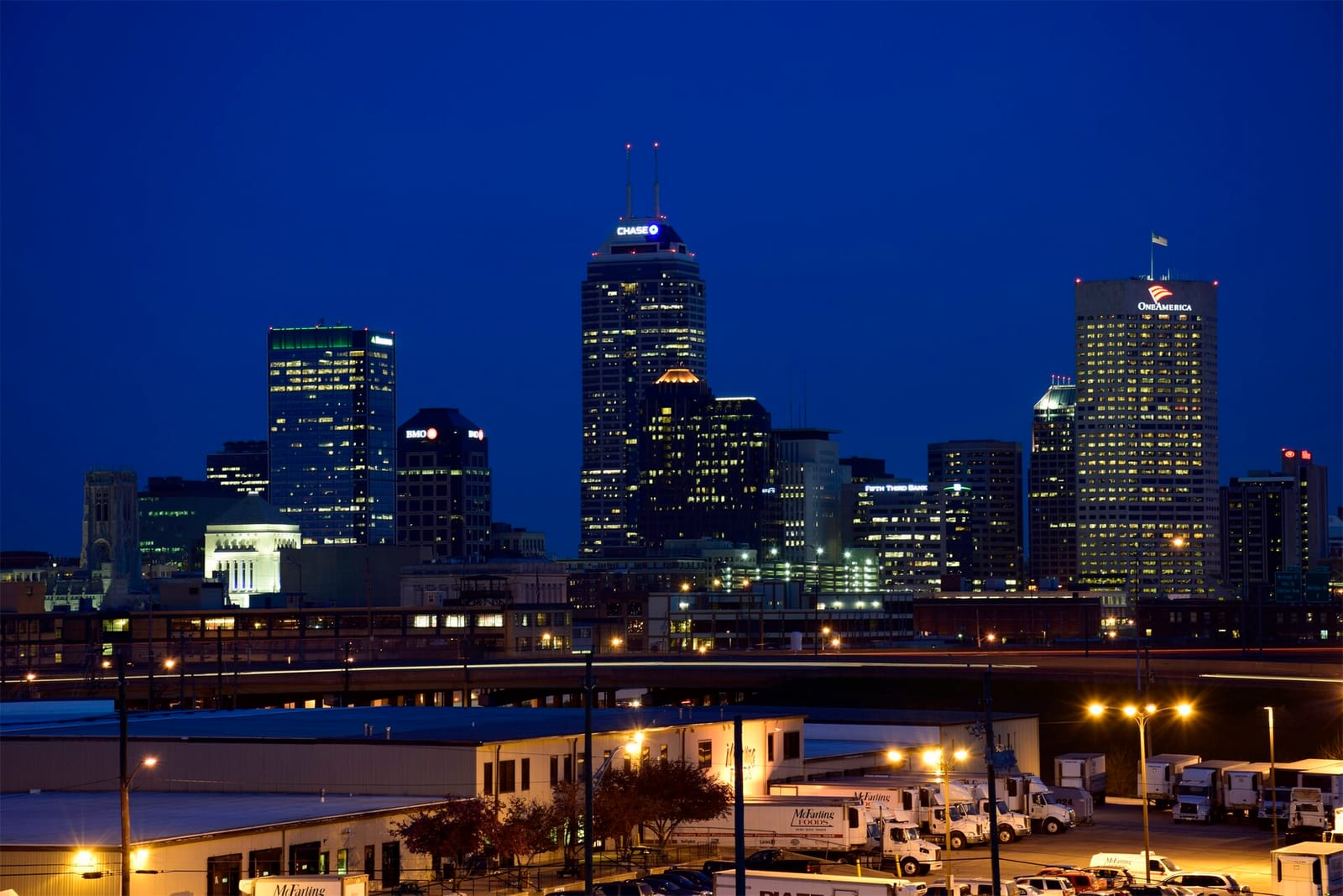 The Indianapolis skyline at night, Indiana The Indianapolis skyline at night, Indiana