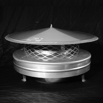 A round stainless steel chimney cap with a mesh screen