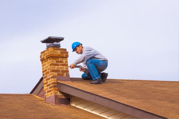 A Chimcare mason repairing a masonry chimney A Chimcare mason repairing a masonry chimney