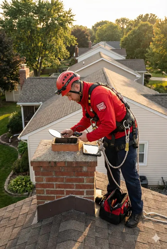 Chimcare technician working on a chimney